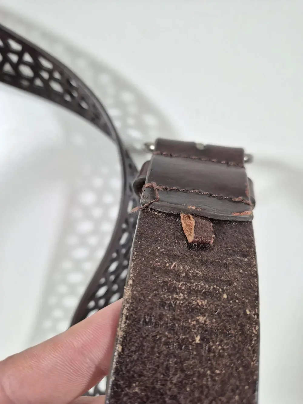 BCBGMAXAZRIA Belt Women's L Brown Leather Laser Cut Geometric
